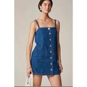 J.Crew Claudia Denim Mini Dress Button Up Womans Large Coastal Chic 90s Revival